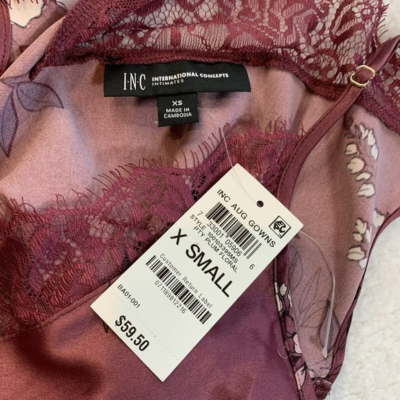 NWT INC Women's Size XS Plum Floral Night Gown Slip Dress Midi/Maxi $60 - Picture 9 of 10